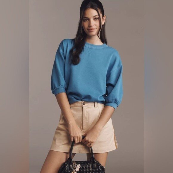 NWT Size XS - Anthropologie 100% Cotton Embroidered Blue Sweatshirt - Picture 3 of 16